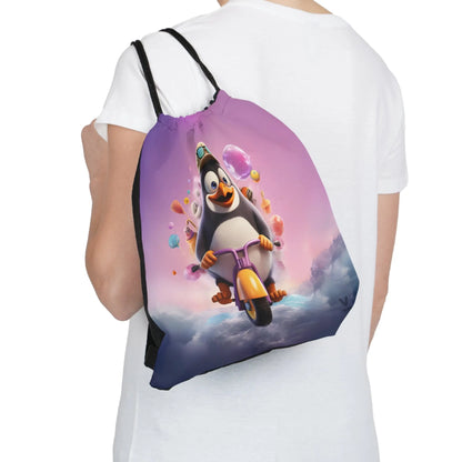 Cartoon Penguin on Scooter Unisex AOP Drawstring Bag - Velour Trends Velour Trends